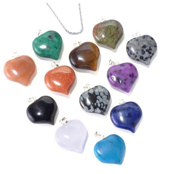 Jewelry - 💥Sterling 12-pc Gemstone Heart Pendant Necklace